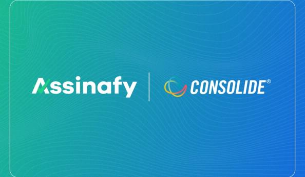 Logotipo da parceria entre Assinafy e Consolide, empresas de gestão de assinatura digital, destacando sucesso na transformação digital e inovação no Brasil.