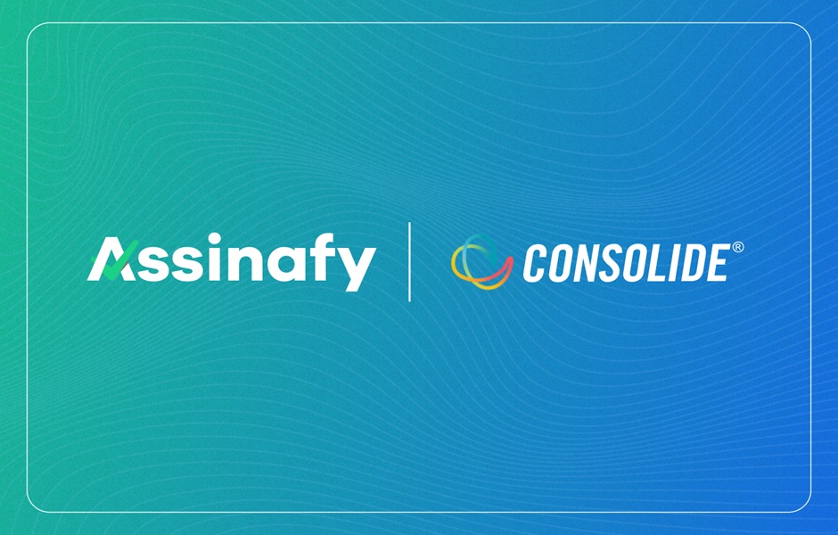Logotipo da parceria entre Assinafy e Consolide, empresas de gestão de assinatura digital, destacando sucesso na transformação digital e inovação no Brasil.