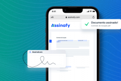 Imagem de um smartphones exibindo uma assinatura digital e um documento de locação assinado na plataforma AssinaFy, destacando a facilidade de assinatura eletrônica de contratos.